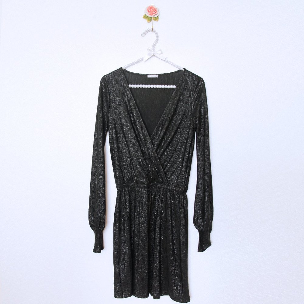 Zara metallic gray/silver/black crinkle dress, S